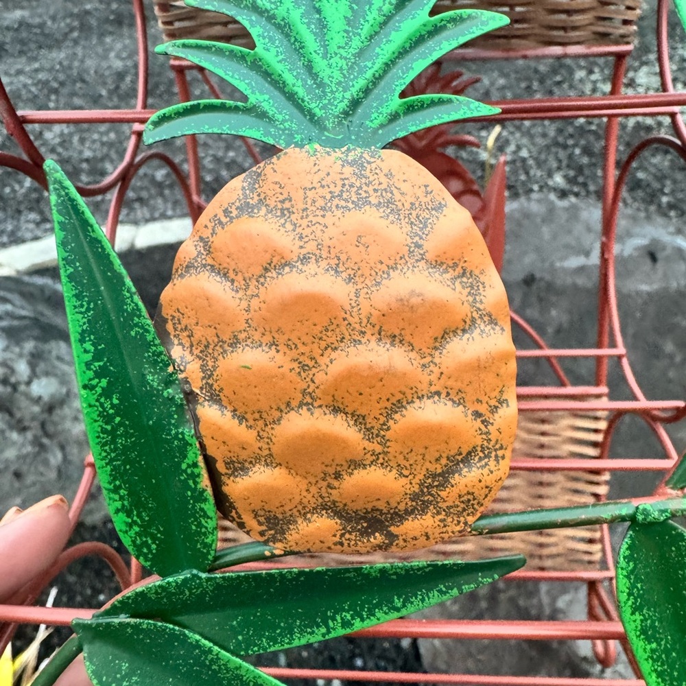 Vintage Pineapple Metal/Wicker Decor Set NWOT Wine Rack/Wall Hook Tropical Boho - Picture 12 of 13